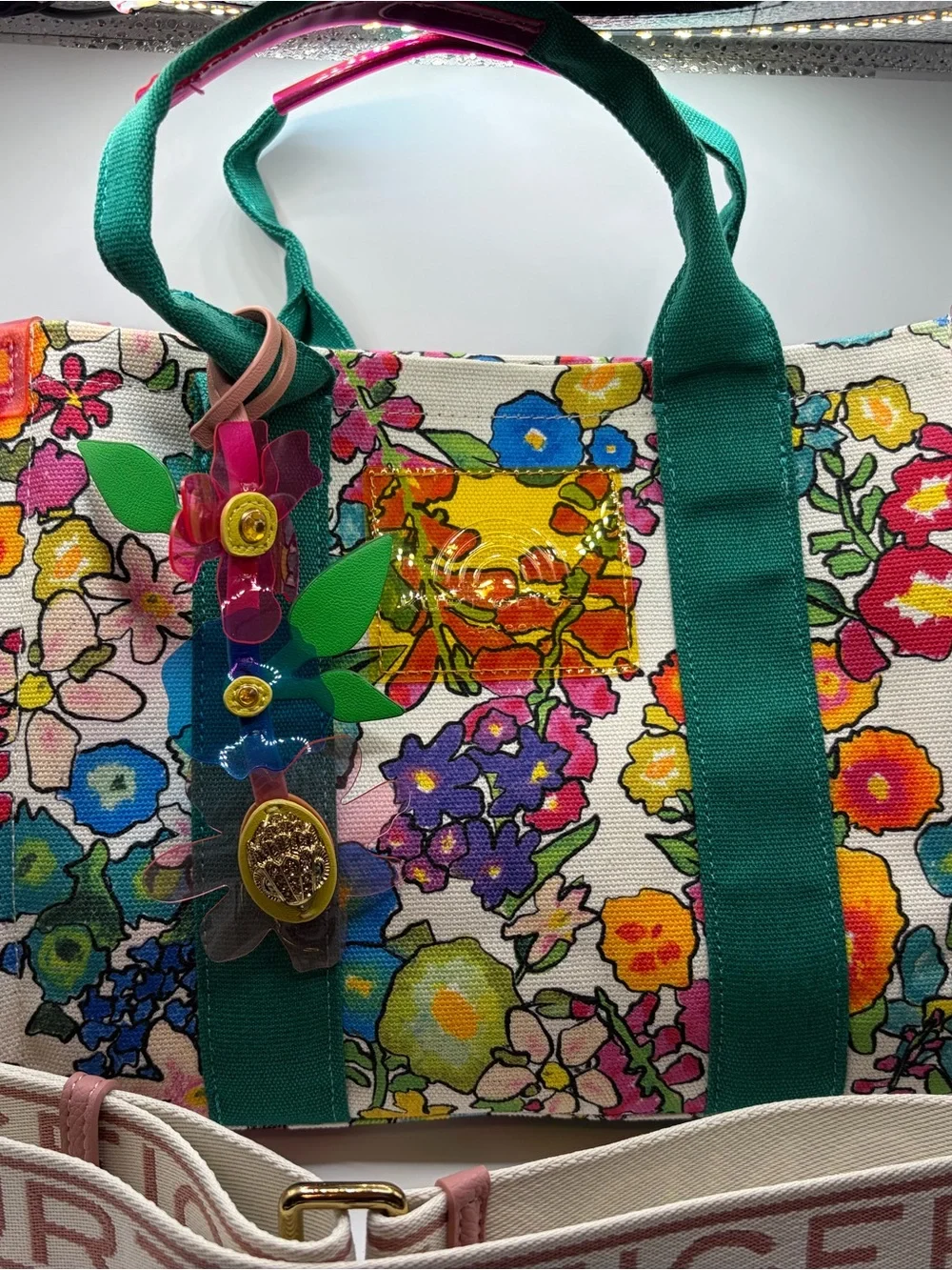 Kurt Geiger NWT Floral Tote W/ Guitar Strap, Bag Charm, with card wallet. - Picture 3 of 10